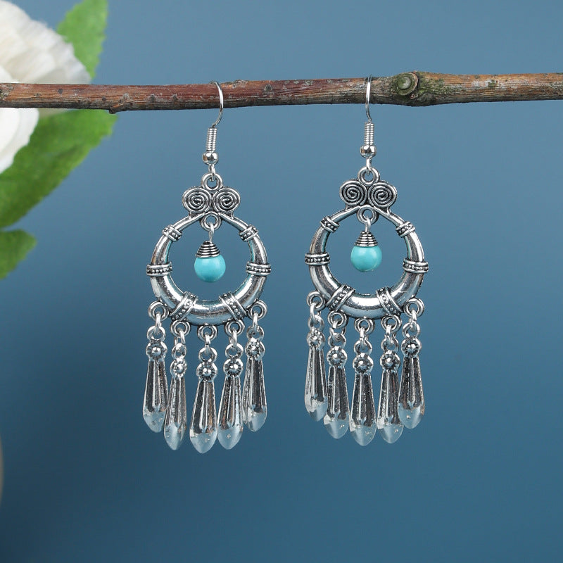Wholesale Bohemian Silver Turquoise Alloy Earrings